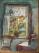 Цветущая герань на окне деревенского дома. 1996. р. 40х30.